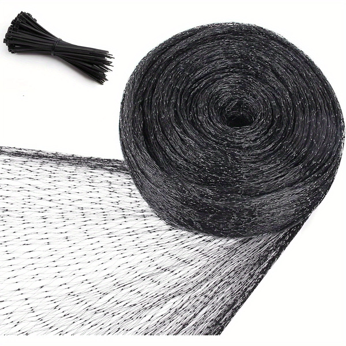13x32ft Heavy Duty Garden Netting with 0.8 Inch Mesh Durable Black Bird Netting for Chicken Coop Deer Fence Fruit Trees and Vegetables Protects Against Birds Squirrels and Small Animals with Metal Staples and Rubber Bands
