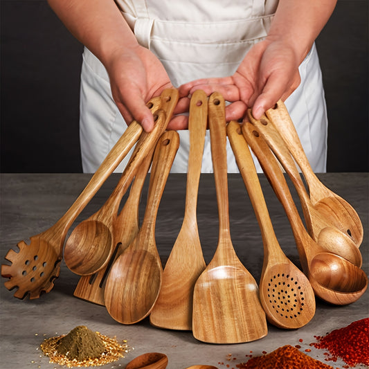 10 Piece Wooden Spoons Set for Cooking and Kitchen Use