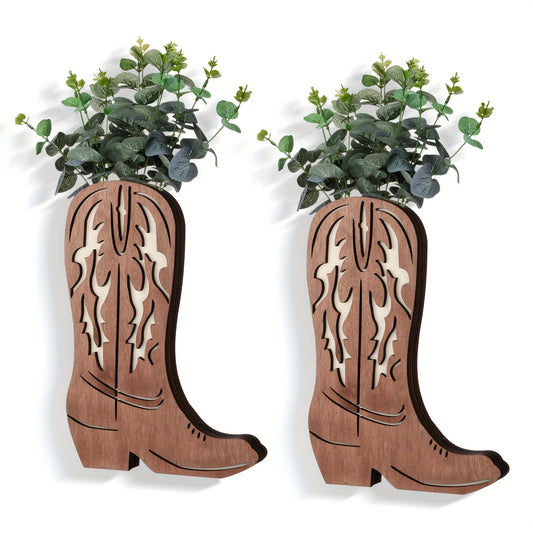 Wood Cowboy Boots Wall Planter Set for Indoor Plants Decor