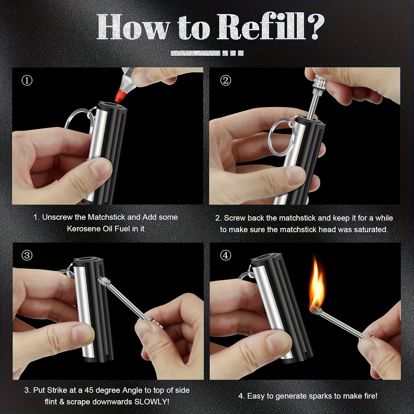 5Pcs Eternal Matches Magnesium Fire Starter Keychain Lighter