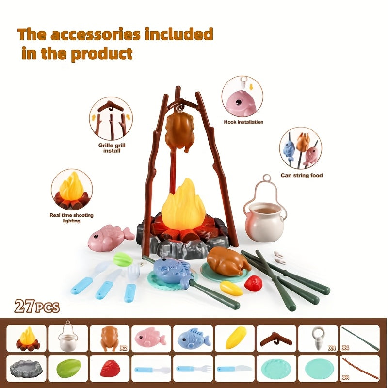 Kids Camping Toy Set 28 Items Authentic Campfire Lantern