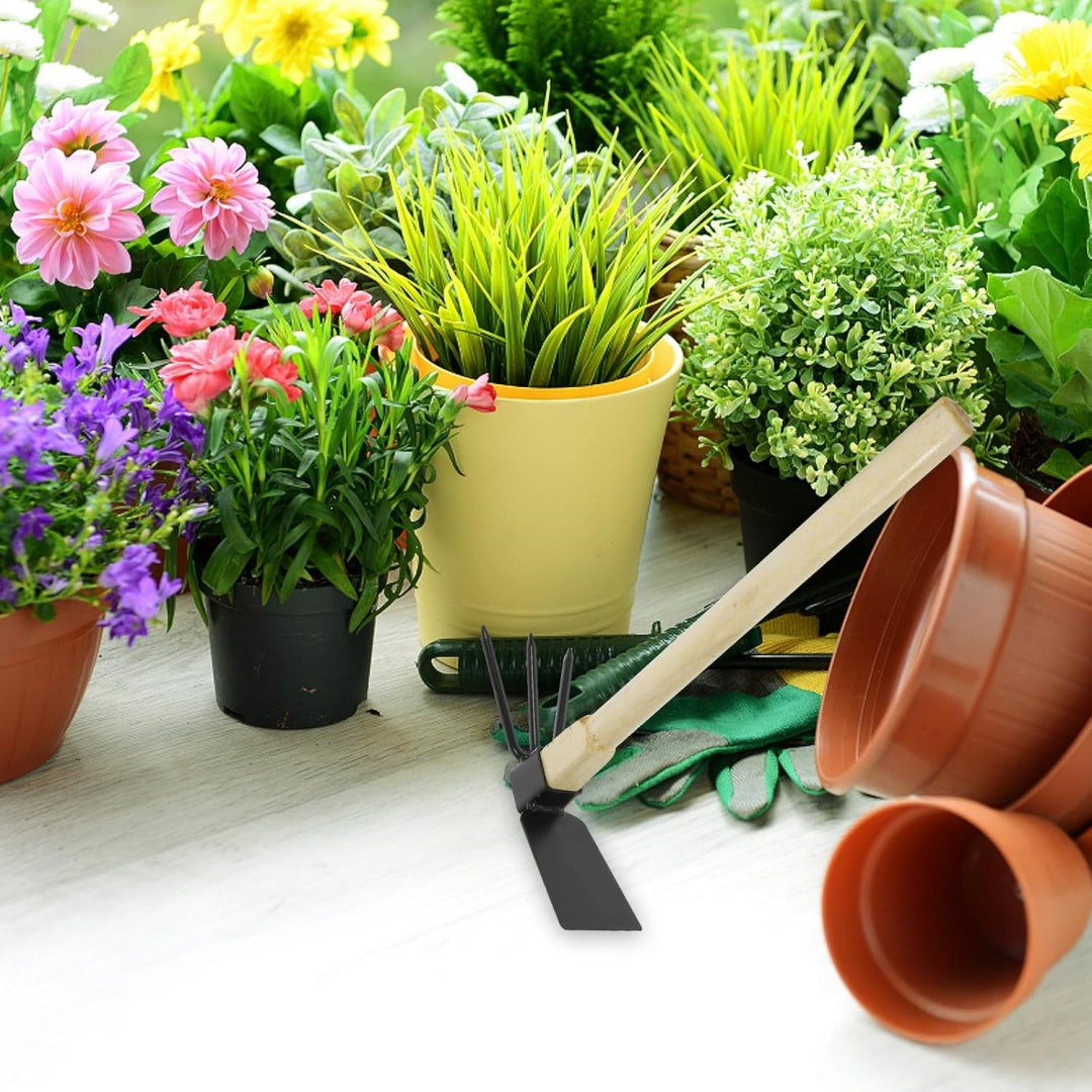 Multifunctional Dual Headed Hoe Garden Tool Stainless Steel Hoe and Cultivator Wood Handle Double Sided Cultivator Tool for Digging Loosening Soil and Weeding