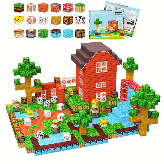 Magnetic Building Blocks Farm Theme 80pcs for Ages 3 Plus