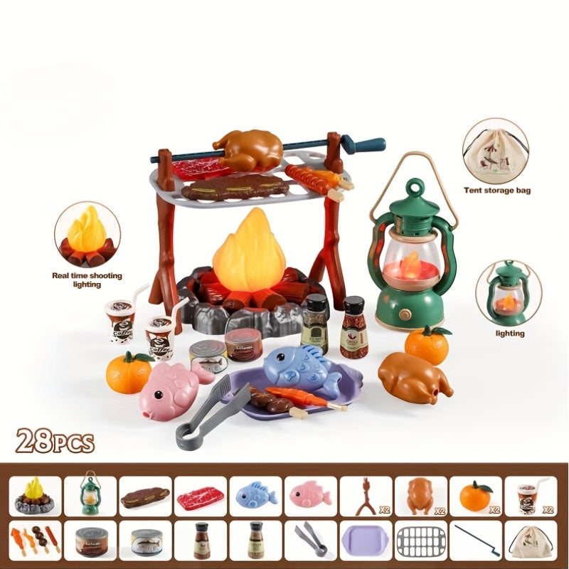 Kids Camping Toy Set 28 Items Authentic Campfire Lantern