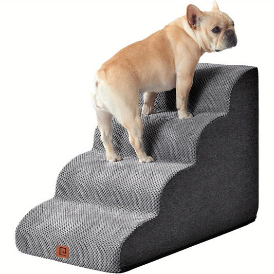Curved 4-Step Dog Stairs Ramp for High Beds with Non-Slip Steps
