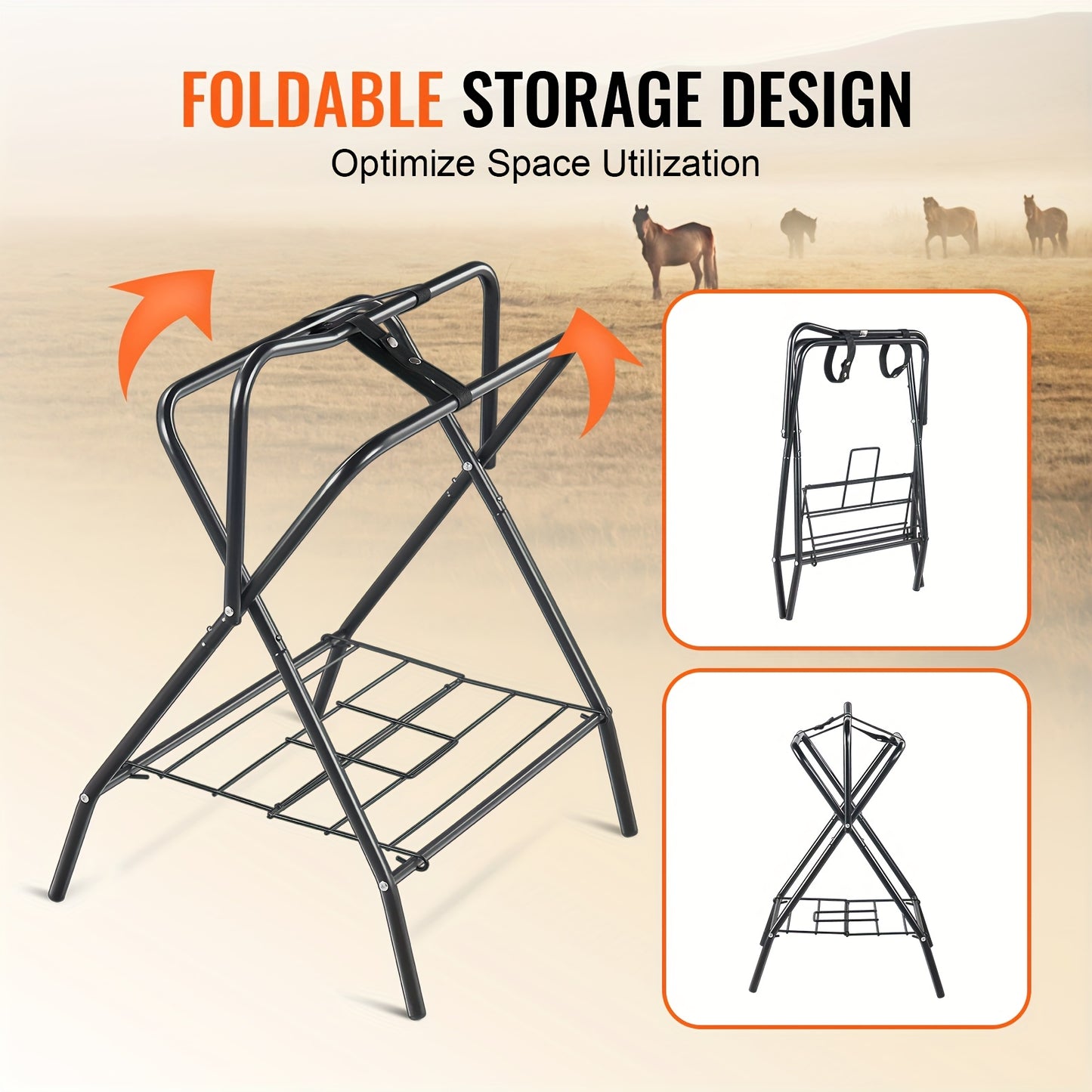 Happybuy Folding Saddle Rack Freestanding Horse Stand Black
