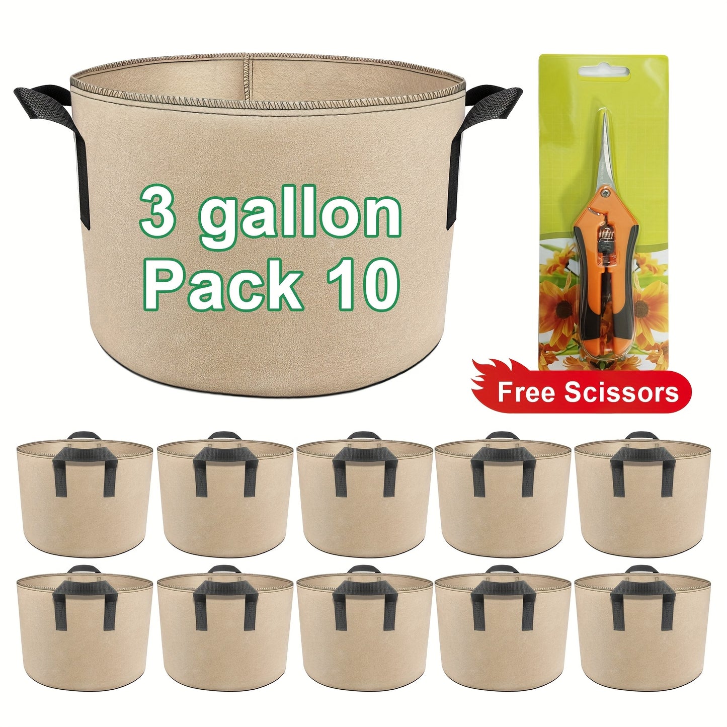 Thickened Non Woven Grow Bags With Scissors For Indoor Outdoor Use