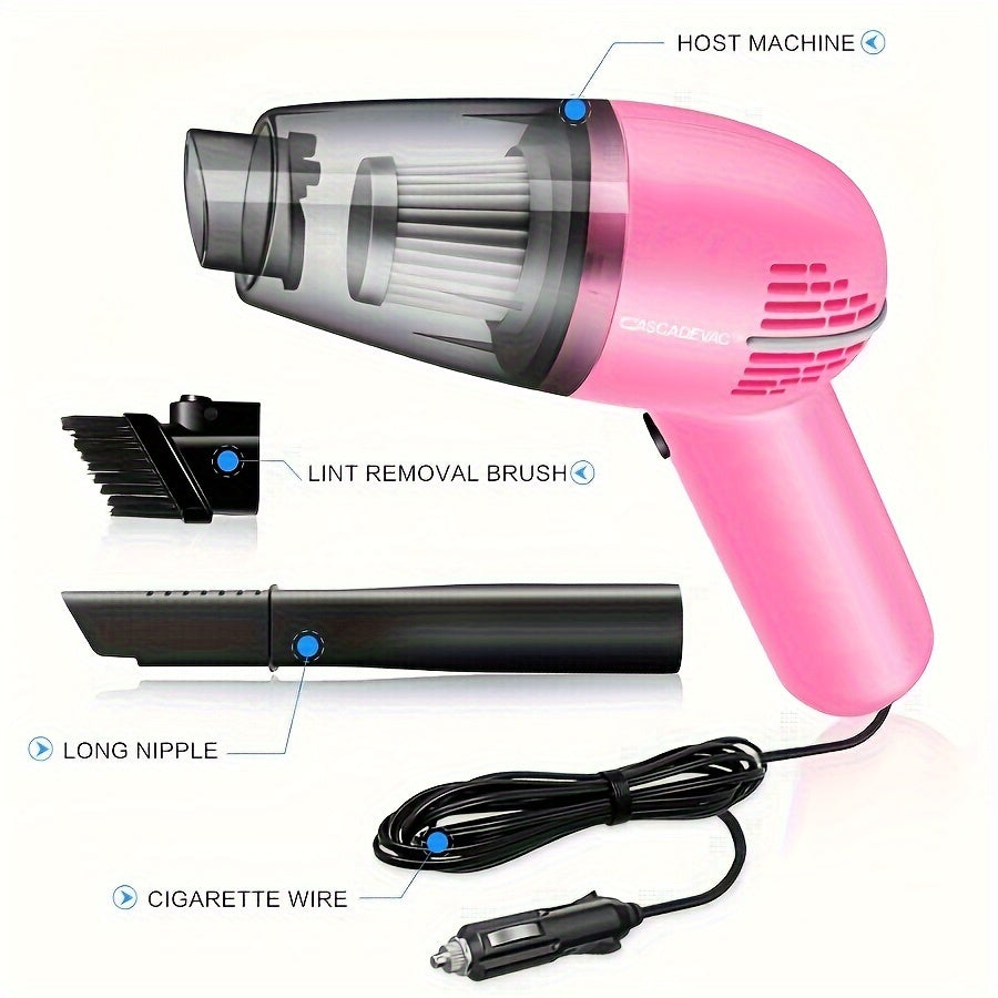 Pink Car Vacuum Cleaner Strong Suction Wet Dry Pet Hair