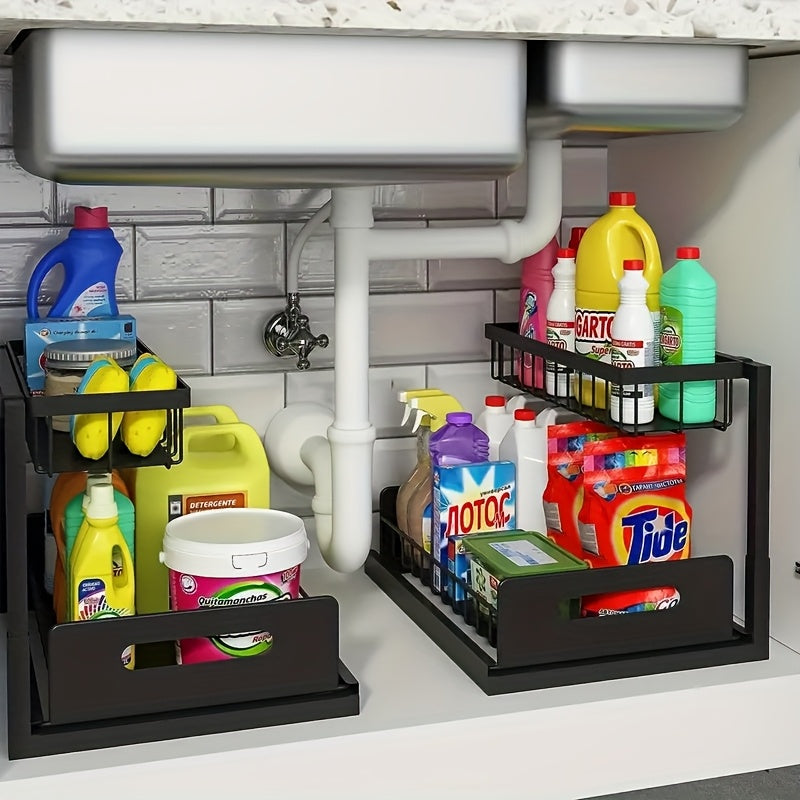 Two Tier Sliding Under Sink Organizer For Kitchen Cabinets