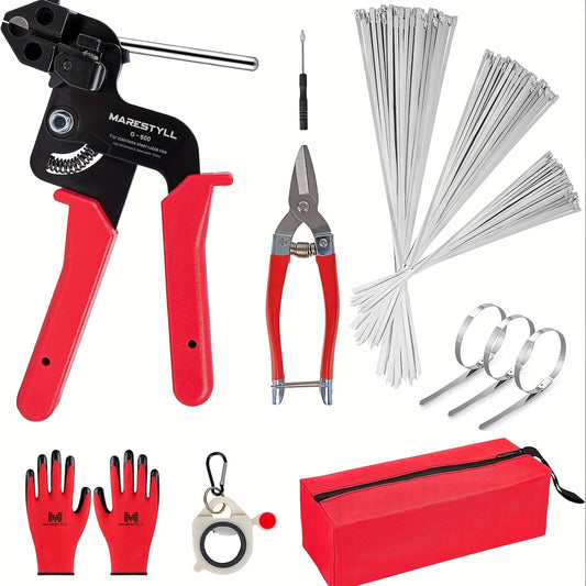 Metal Zip Tie Gun Set with 150 Heavy Duty Stainless Steel Ties