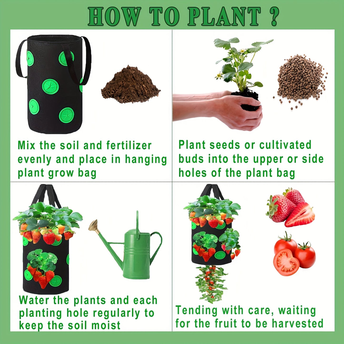 Three Piece Upside Down Tomato Planter Hanging Grow Bags